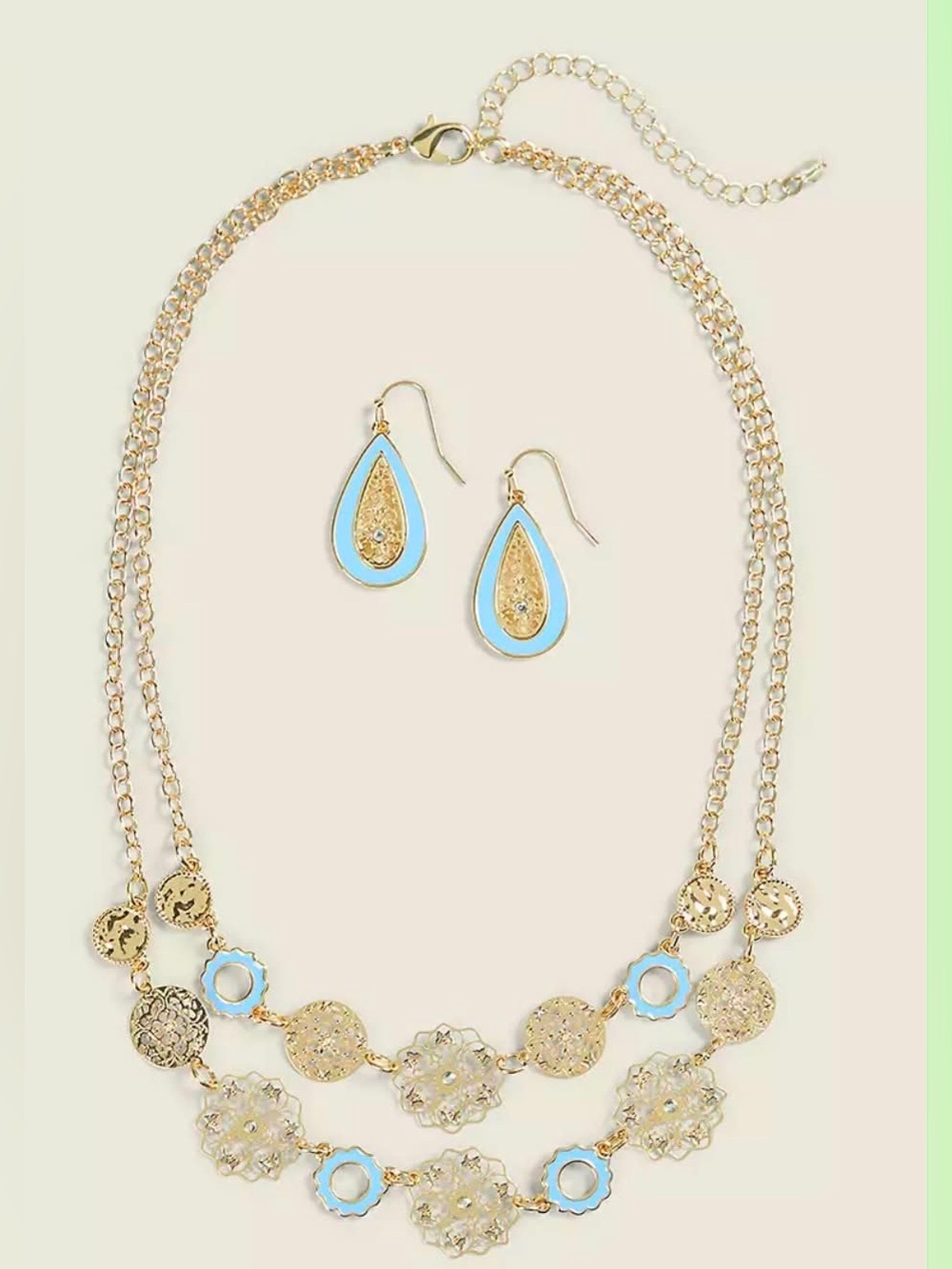 🆕Light Blue Filigree Necklace & Earring Set
